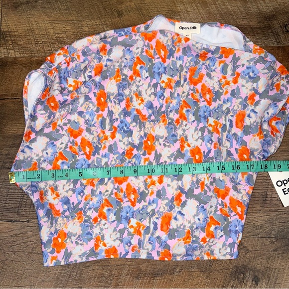 NEW Open Edit Asymmetrical Off-Shoulder Blouse in Pink Sky Floral - Picture 10 of 16